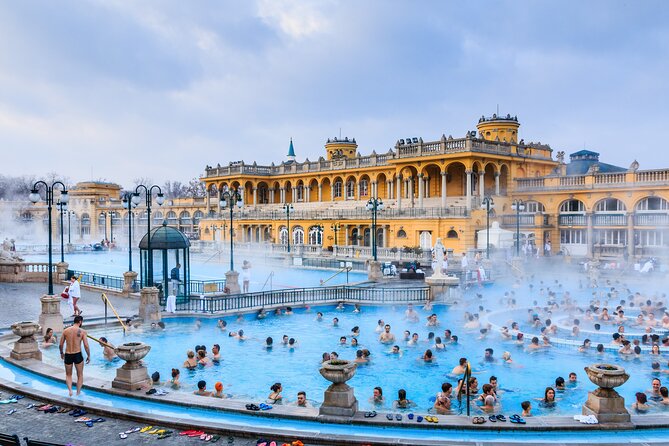 Entrance to Szechenyi Spa in Budapest - Outdoor pools beneath Neo-Baroque buildings