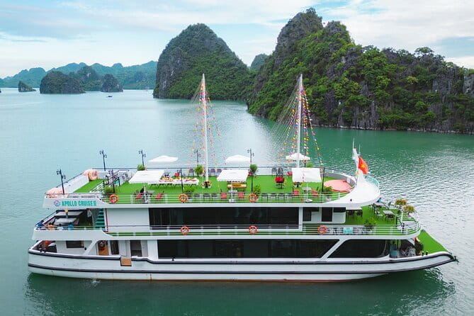 Halong Apollo 5<em> Cruise with Jacuzzi Day Trip And Buffet Lunch – The best use of one day in Halong Bay’ /></p>
<p><p>This tour is designed for people who want the major Halong Bay sights but do not want to spend a night on the water. You leave from Hanoi, travel to Tuan Chau Island, spend about six hours cruising and touring, then return by road. The total day lasts about 12 hours.</p>
</p>
<p><p>That tradeoff is worth understanding before you book. Halong Bay is far from Hanoi, so a large part of your day goes to transportation. In return, you see several of the area’s best-known sights in one organized run, with the ferry-style logistics handled for you.</p>
</p>
<p><p>At $60 per person, the value is strongest if you want an efficient first look at the bay. A buffet lunch, cruise, guide, vehicle, entrance fees, kayaking or bamboo boat, cave visit, and beach stop are included. You only need to account for drinks at lunch and your energy for a long day.</p>
</p>
<p><p>The small maximum of 19 people also matters. It does not turn the tour into a private outing, but it should make it easier to hear instructions, keep track of the group, and get help when moving between the boat and the attractions.</p>
</p>
<div class="twil" style="margin: 20px 0; padding: 15px 0;"><p>More buffets around Hanoi:</p><ul style="margin: 10px 0; padding-left: 0; list-style: none;"><li style="margin: 0 0 12px 0; padding: 0 0 12px 0; border-bottom: 1px solid #DDECEB; line-height: 1.4;"><a href="https://spajourneys.com/halong-bay-day-tour-luxury-cruise-with-jacuzzi-and-buffet-lunch/">Halong Bay Day Tour Luxury Cruise With Jacuzzi and Buffet Lunch</a><br><span style="font-size: 0.82em; color: #555;"><span style="color: #0F766E;">★</span> 5.0 · 308 reviews</span></li><li style="margin: 0 0 12px 0; padding: 0 0 12px 0; border-bottom: 1px solid #DDECEB; line-height: 1.4;"><a href="https://spajourneys.com/hanoi-ha-long-bay-day-tour-apollo-cruise-jacuzzi-buffet/">Hanoi: Ha Long Bay Day Tour – Apollo Cruise, Jacuzzi, Buffet</a><br><span style="font-size: 0.82em; color: #555;"><span style="color: #0F766E;">★</span> 4.8 · 9 reviews</span></li><li style="margin: 0; padding: 0; border-bottom: none; line-height: 1.4;"><a href="https://spajourneys.com/halong-5star-cruise-day-trip-buffet-lunch-jacuzzi-kayaking/">Halong 5star Cruise Day Trip: Buffet Lunch, Jacuzzi & Kayaking</a><br><span style="font-size: 0.82em; color: #555;"><span style="color: #0F766E;">★</span> 5.0 · 7 reviews</span></li></ul></div><h2>Leaving Hanoi for Tuan Chau Island</h2>
<p><img width="669" height="446" decoding="async" src=