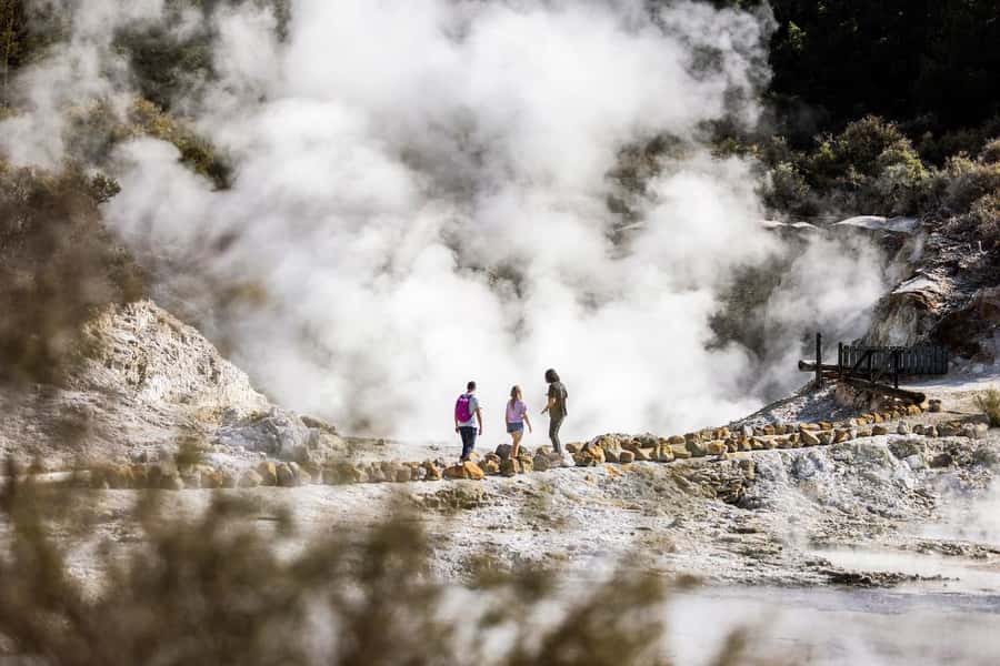 HELL'S GATE Mud Spa, Rotorua - Group Day Tour Ex Auckland - Walking through Hell’s Gate’s hot ground
