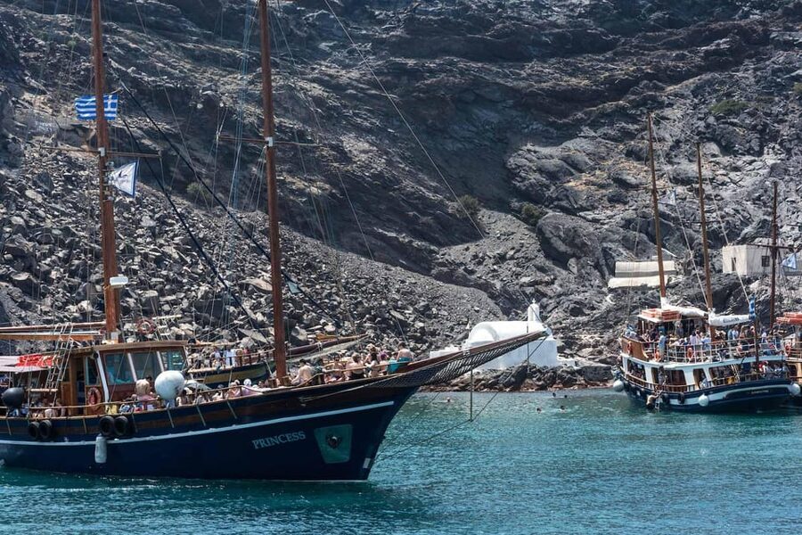 Santorini Port: Cruise to Volcano, Hot Springs & Thirassia - The slow sail past Oia and Fira