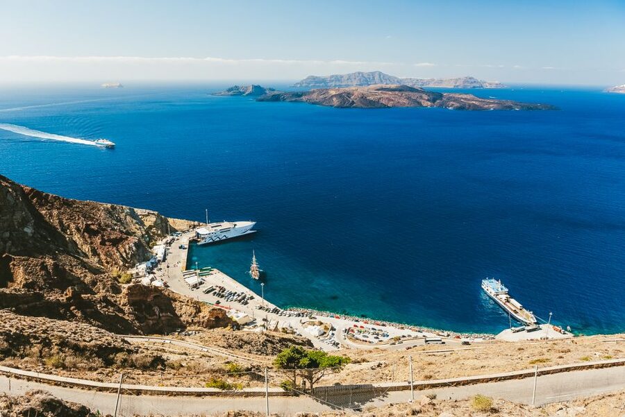 Santorini: Volcano and Hot Springs Sunset Dinner Cruise - A full day from your hotel to Athinios Port